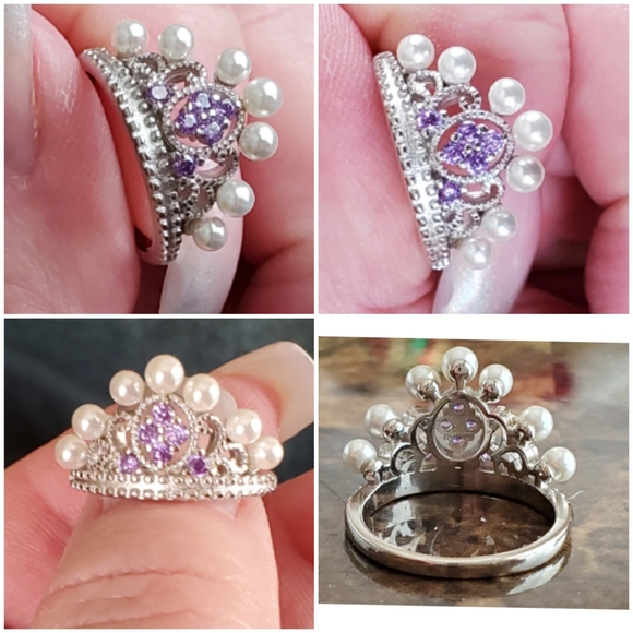 Genuine Amethyst and Fresh Water Pearl Tiara Ring - Picture 5 of 8